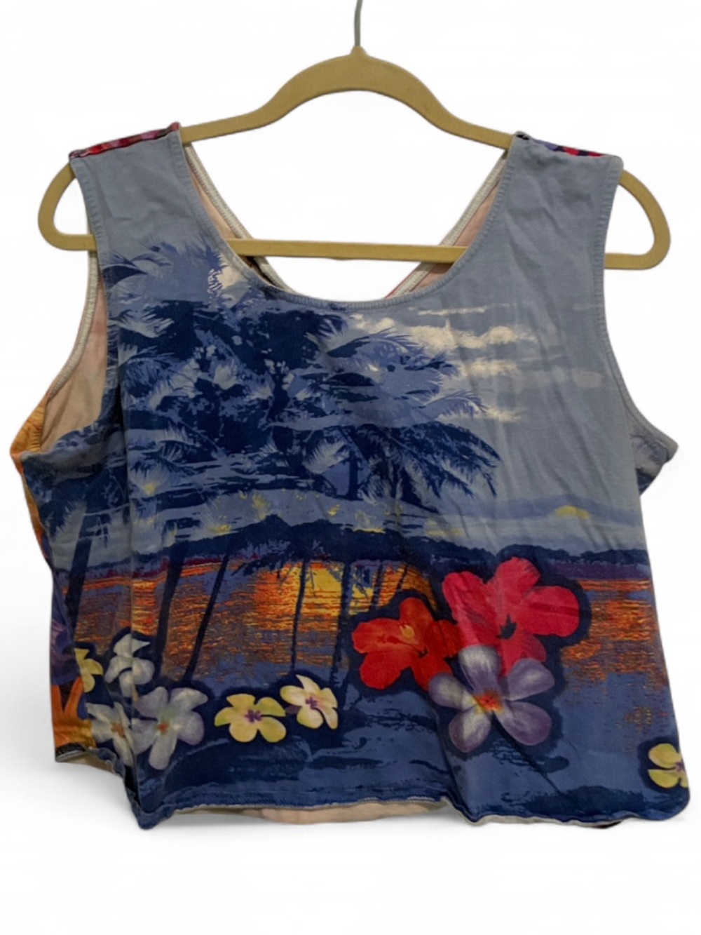 Vintage Tropical Blue Floral Beach Graphic Cropped Boxy Tank Top